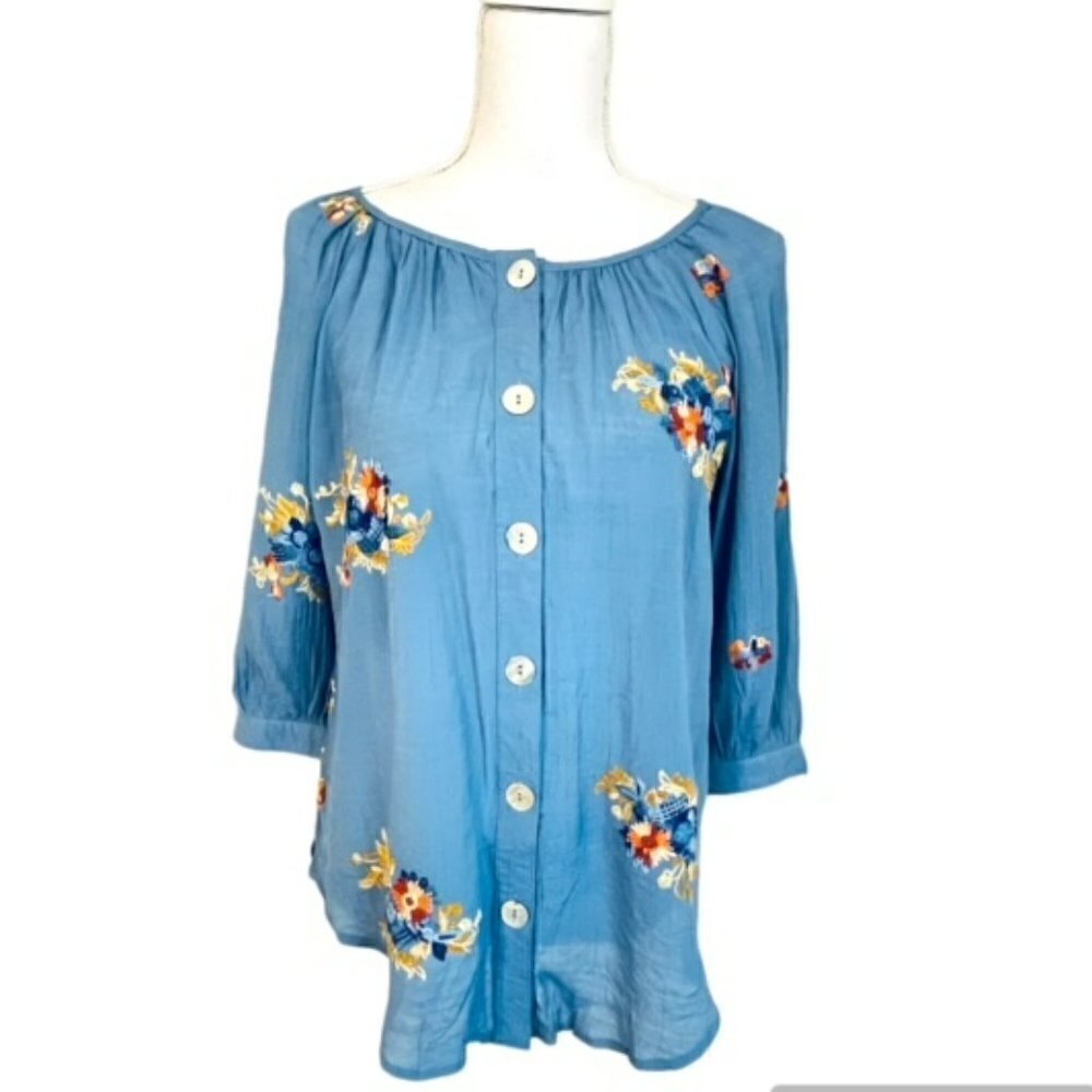 Anthropologie Fig & Flower NWT  Boho Embroidered Tunic Top Blouse Small